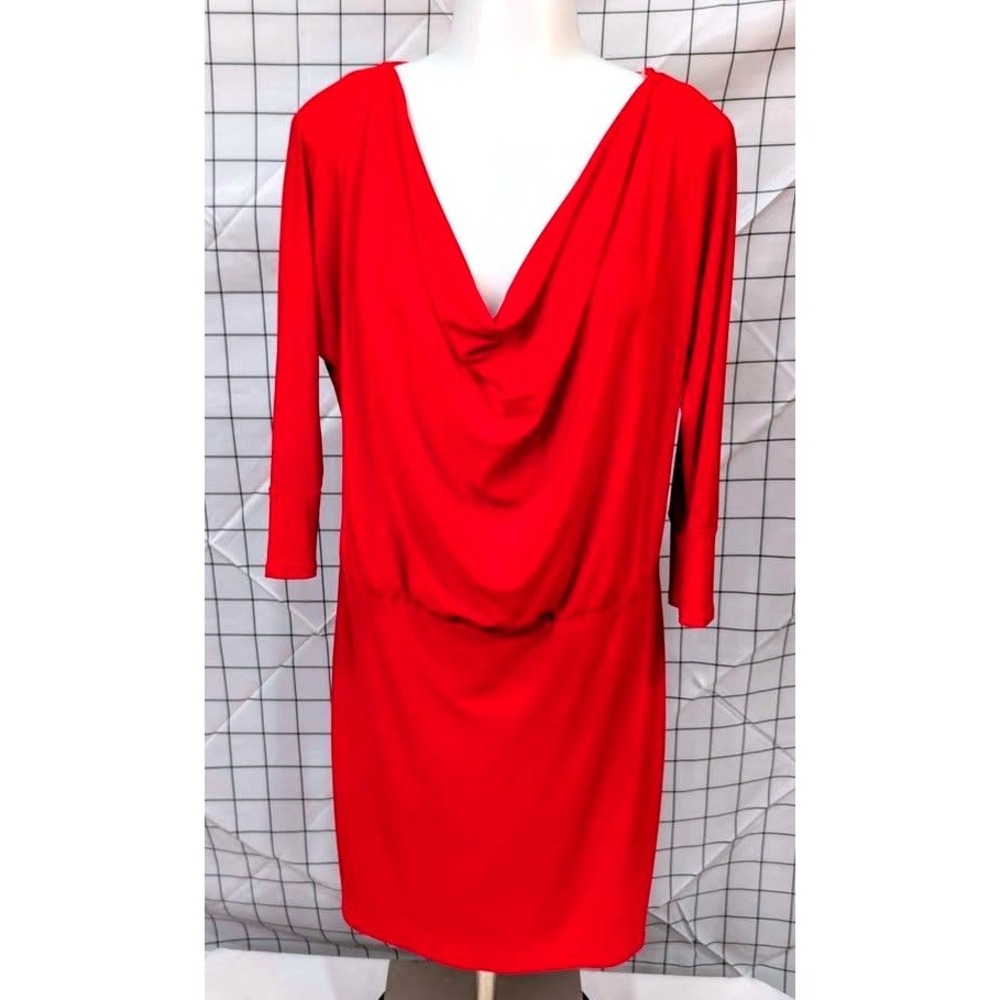 Evan-Picone‎ ~ Red Draped Front Jersey Dress ~ 3/4 length sleeves ~ Size 10